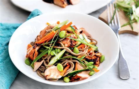 Teriyaki salmon and edamame soba noodle salad - Healthy Food Guide