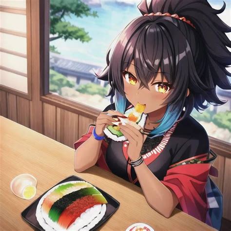 Cute anime girl eating sushi by Lacouture on DeviantArt