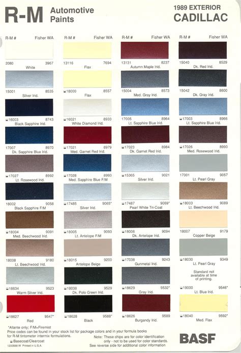 Cadillac Paint Codes & Color Charts