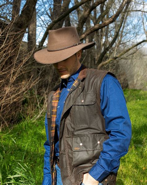 Genuine Australian Bushwear Oilskin Vest Brown | Oilskin, Country hats ...