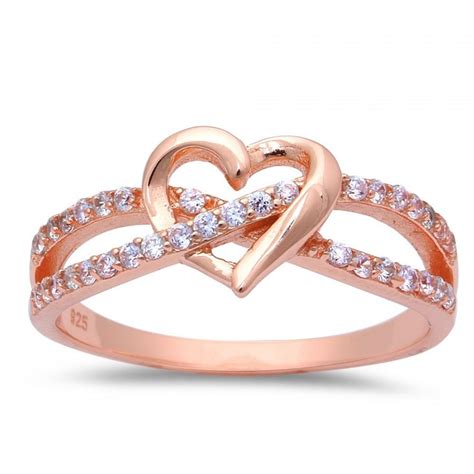 Promise Ring Interlocking Crisscross Infinity Rose Gold Heart Ring 925 ...