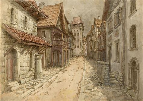 Medieval Village Sketch at PaintingValley.com | Explore collection of ...