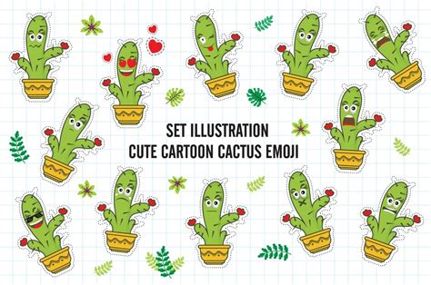 Set Illustration Cute Cartoon Cactus Emoji 2245882 Vector Art at Vecteezy