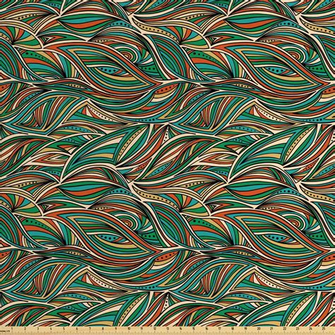 Abstract Fabric by The Yard, Colorful Composition with Swirled Lines ...