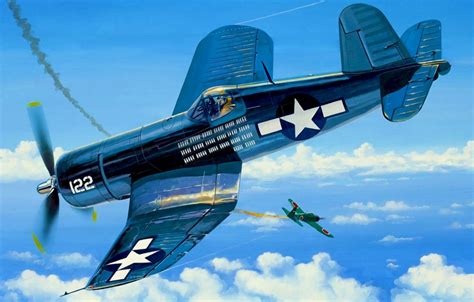 Обои war, art, airplane, painting, aviation, ww2, Vought F4U Corsair ...