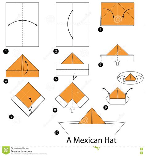 Step By Step Instructions How To Make Origami A Mexican Hat. Stock ...