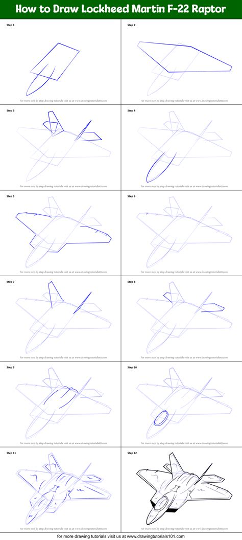 How to Draw Lockheed Martin F-22 Raptor printable step by step drawing ...