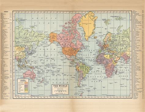 The Beauty Of Large Vintage World Map - World Map Colored Continents