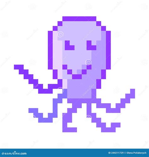 Cartoon Pixel Octopus for Game Design. Pixel Art. Vintage Nature ...