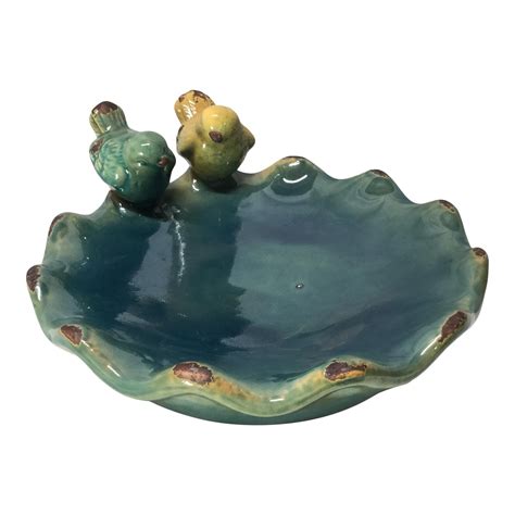 Vintage Hand Thrown Ceramic Bird Bath Bowl in a High Gloss Iridescent ...