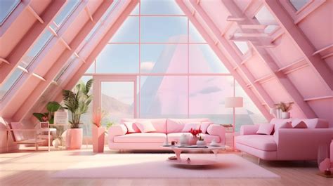 Premium AI Image | barbie pink interior of modern living room attic ...