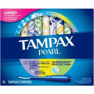 Pearl Tampons, Plastic, Unscented, Jumbo Pack, 50 tampons