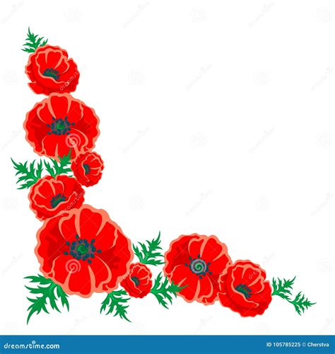 Red Poppy Illustration. Vector Left Corner Flower Frame on White. Stock ...