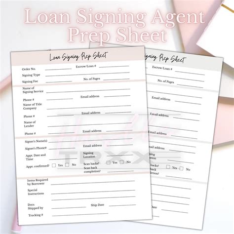 Loan Signing Agent Prep Sheet Notary Notary Marketing - Etsy