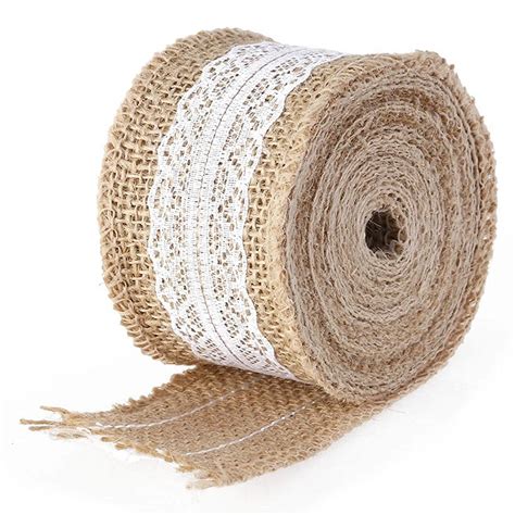 5M natural Hessian sackcloth with Lace Ribbon 5CM wide brown-in Lace ...