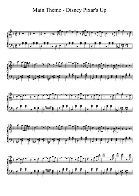 sheet music with the words main theme - disney pixar's up on it