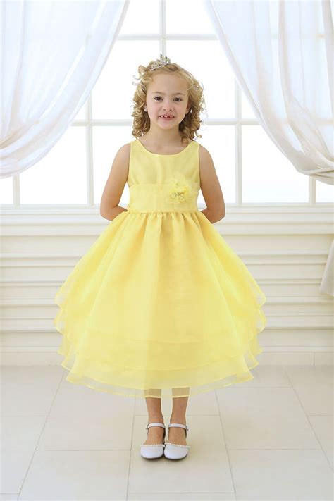 Yellow Simple Layered Flower Girl Dress with Sash | Yellow flower girl ...