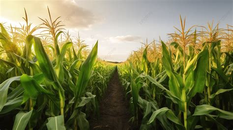 Corn Fields With A Path Leading Through Them Background, Field Corn Vs ...