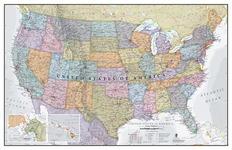 Maps International Classic USA Wall Map - Map of The USA Poster - Front ...