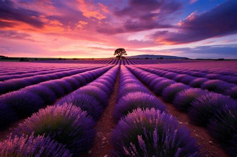 Premium AI Image | lavender fields in the sunset