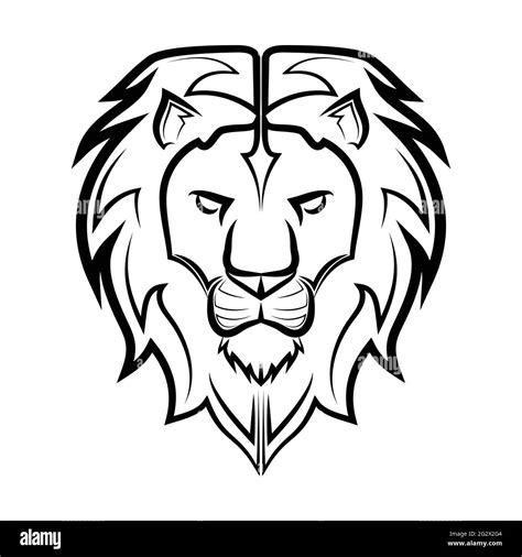 Black and white line art of the front of the lion head It is sign of ...