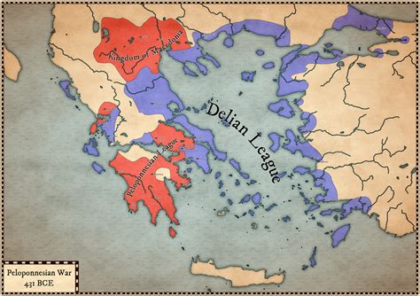 Lands of Delian League (Athens) and Peloponnesian League (Sparta) at ...