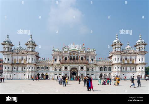 JANAKPUR, NEPAL - Oct 22, 2021: A Beautiful view of an ornate Janaki ...