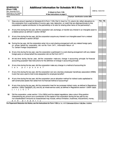 Fillable Schedule B (Form 1120) - Additional Information For Schedule M ...
