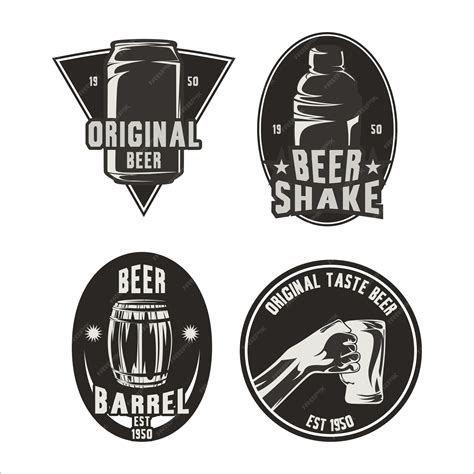 Premium Vector | Beer logo emblem vintage style in black and white set