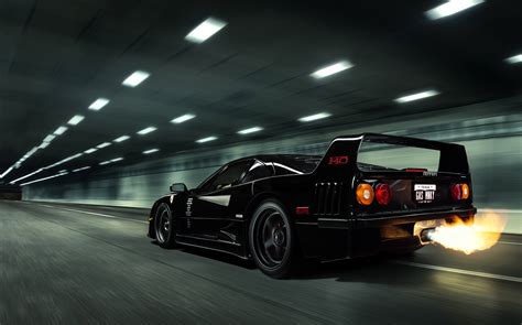 Black Ferrari F40 Spitting Flames [800x499] : r/carporn