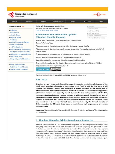 A Review of The Production Cycle of Titanium Dioxide Pigment | PDF ...