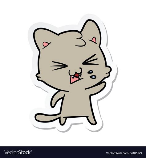 Sticker of a cartoon hissing cat Royalty Free Vector Image