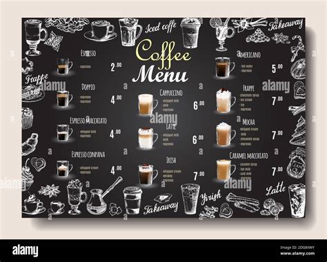 Coffee drinks menu price list on chalkboard for cafe, coffee shop ...