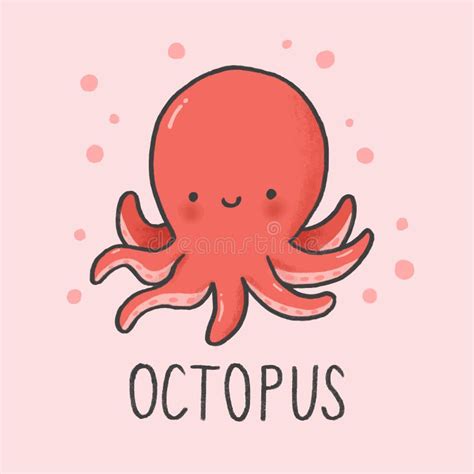 Cute Octopus Cartoon Hand Drawn Style Stock Illustration - Illustration ...