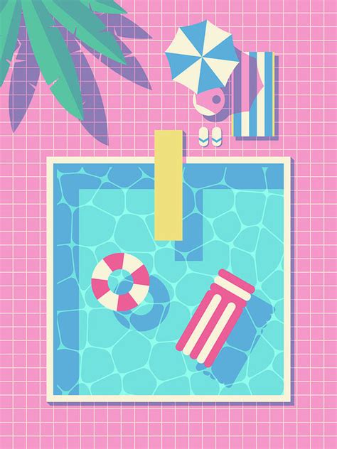 Retro 80s Swimming Pool Art Print by ... | Pool art, Pool drawing, Pool ...