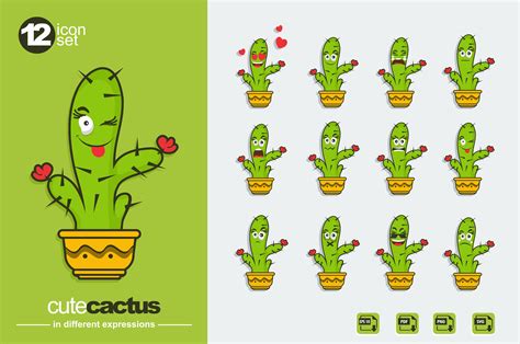 Set of Cute Cactus Emoji Graphic by Ahsancomp Studio · Creative Fabrica