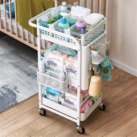 Winado 3-Tier Rolling Utility Cart with wheels and Hooks Baskets,2 ...