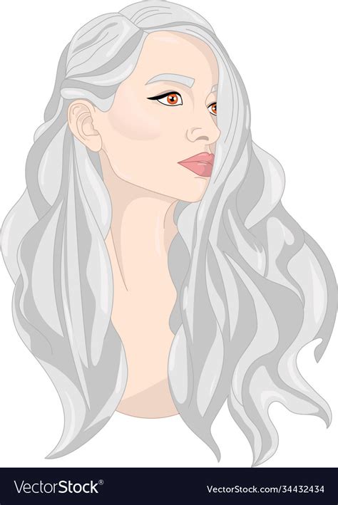 Cartoon girl with long grey silver hair portrait Vector Image