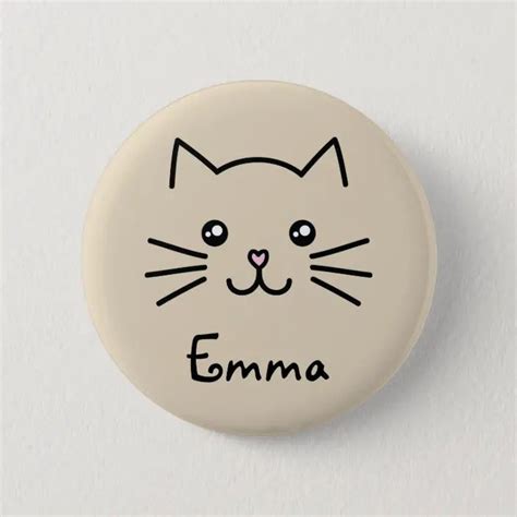 Cute Kawaii Kitten Cat Face With Pink Heart Nose Button | Zazzle ...