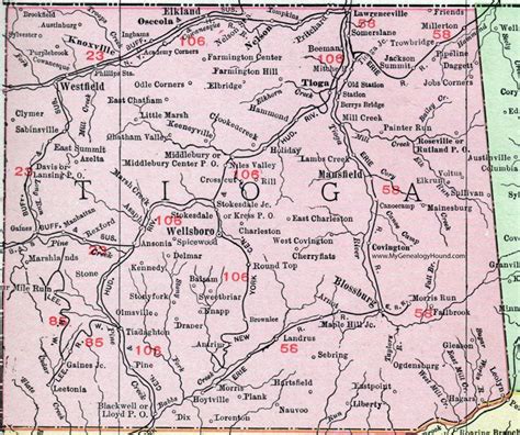 1911 Tioga County, Pennsylvania Map: Wellsboro, Mansfield, Knoxville