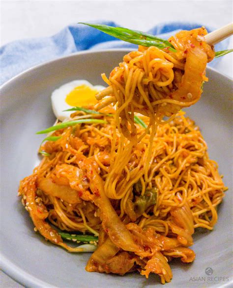 Korean Cold Noodles in a Spicy Kimchi Sauce – Asian Recipes At Home