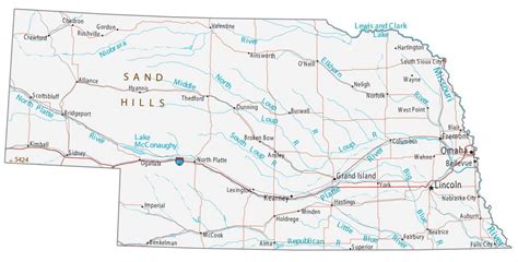 Map of Nebraska - Cities and Roads - GIS Geography