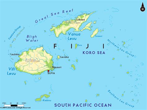 Large physical map of Fiji with major cities | Fiji | Oceania ...