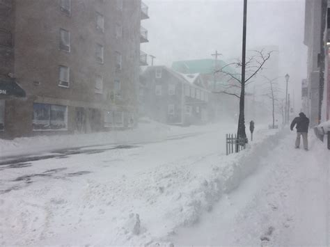 Hollis Street in Halifax during a blizzard on February 13, 2017 ...