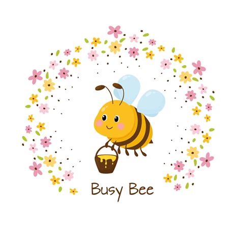 Busy cute friendly bee. Vector illustration animal of honeybee on white ...