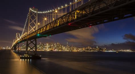 Download Light Night City San Francisco Man Made Bay Bridge HD Wallpaper