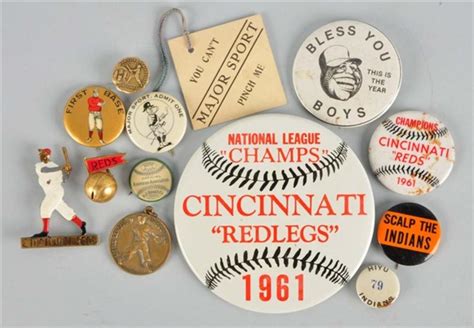 Lot Detail - LOT OF 13: VINTAGE BASEBALL PINS & BUTTONS.