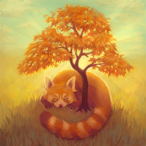 Here's a painting I made of a red panda snoozing. They're definitely my ...