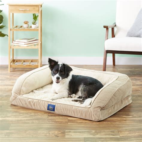 SERTA Quilted Orthopedic Bolster Dog Bed w/Removable Cover, Tan, Large ...