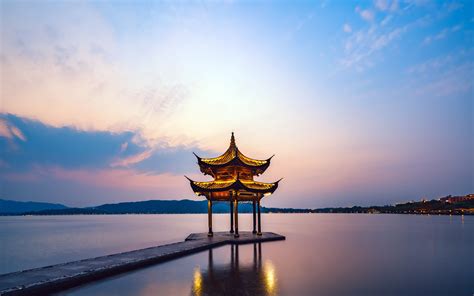 Hangzhou West Lake Tourism Sunset Rest Pavilion #4K #wallpaper # ...